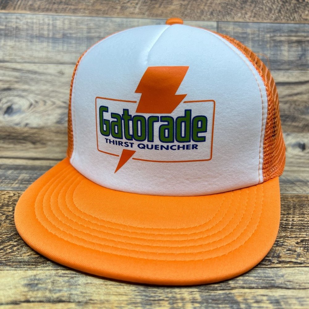 Vintage Gatorade Mens Trucker Hat Orange Snapback 1986 Logo 80s Advertisement - Picture 2 of 7